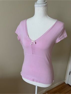 GAP Light Pink V-Neck Short Sleeve Top with Bow